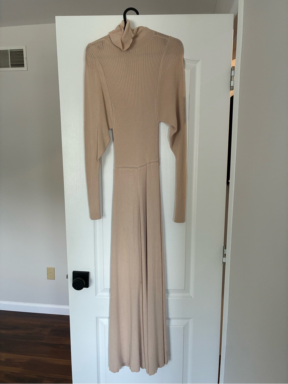 Zara Beige Ribbed Turtleneck Maxi Dress